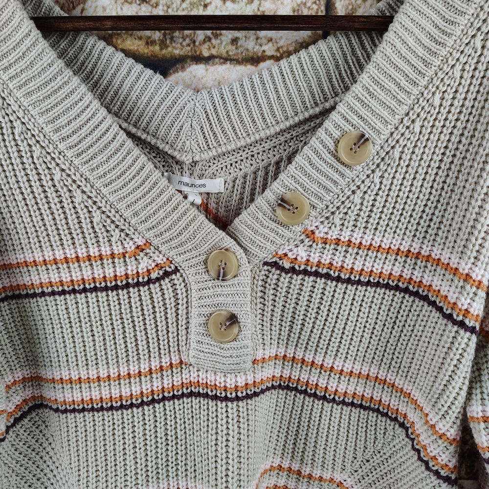 Maurices Striped Sweater with Button Detail - Picture 2 of 9